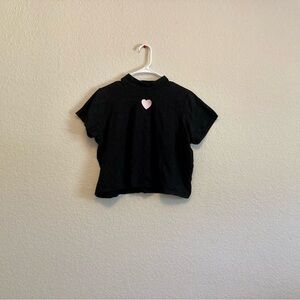 HOT TOPIC black crop top with pink embroidered heart